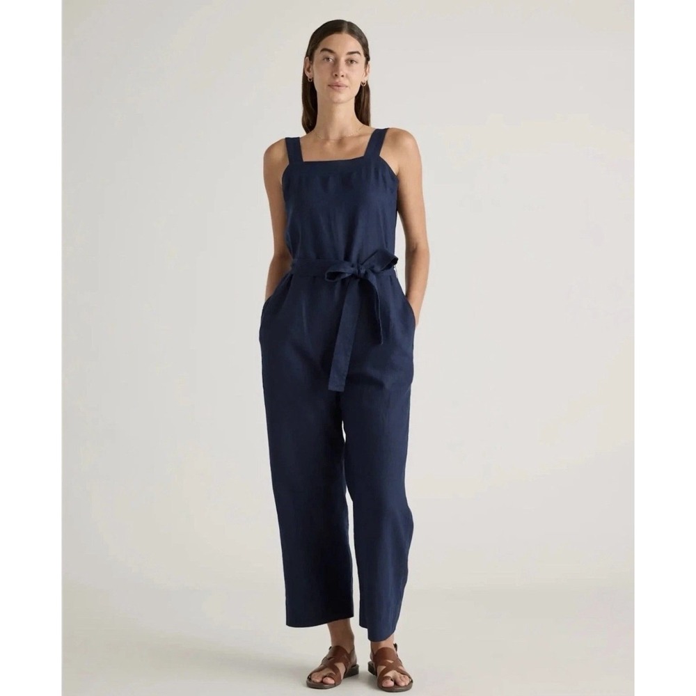 Quince 100% European Linen Square Neck Jumpsuit Deep Navy Size Medium